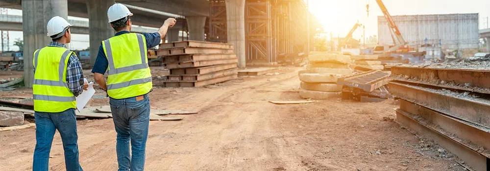 Project manager and foreman walking a new jobsite before work starts