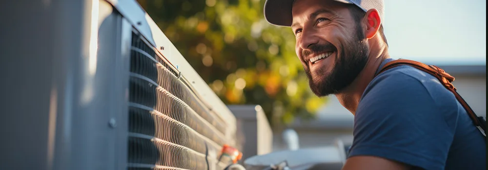 HVAC technician servicing an outdoor condenser unit