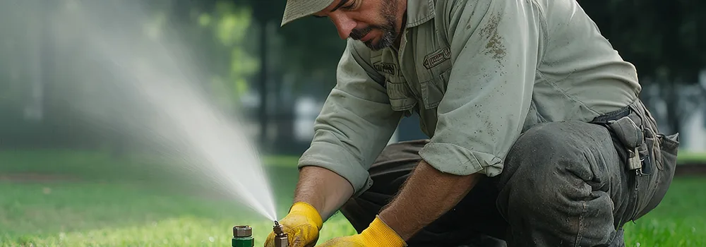 Lawn care business crew mowing a client's yard