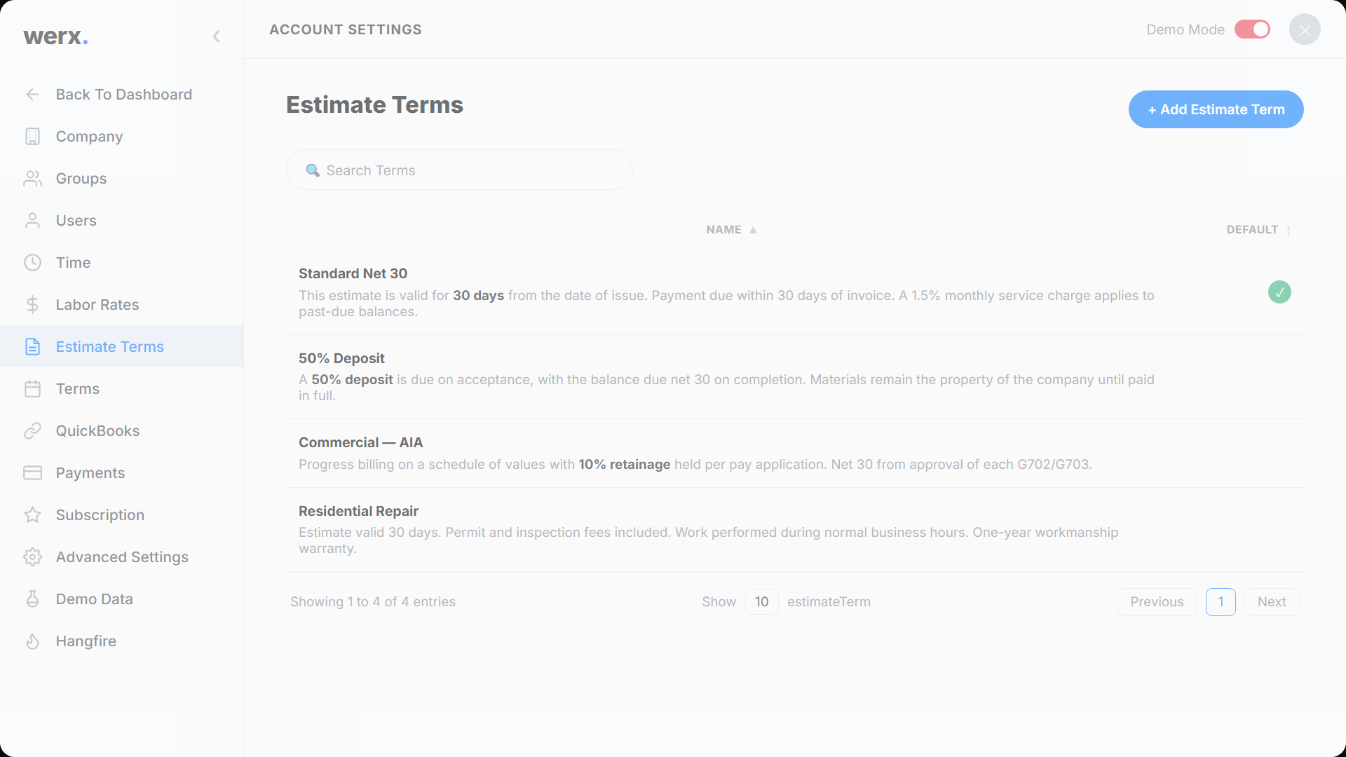 features estimates term templates