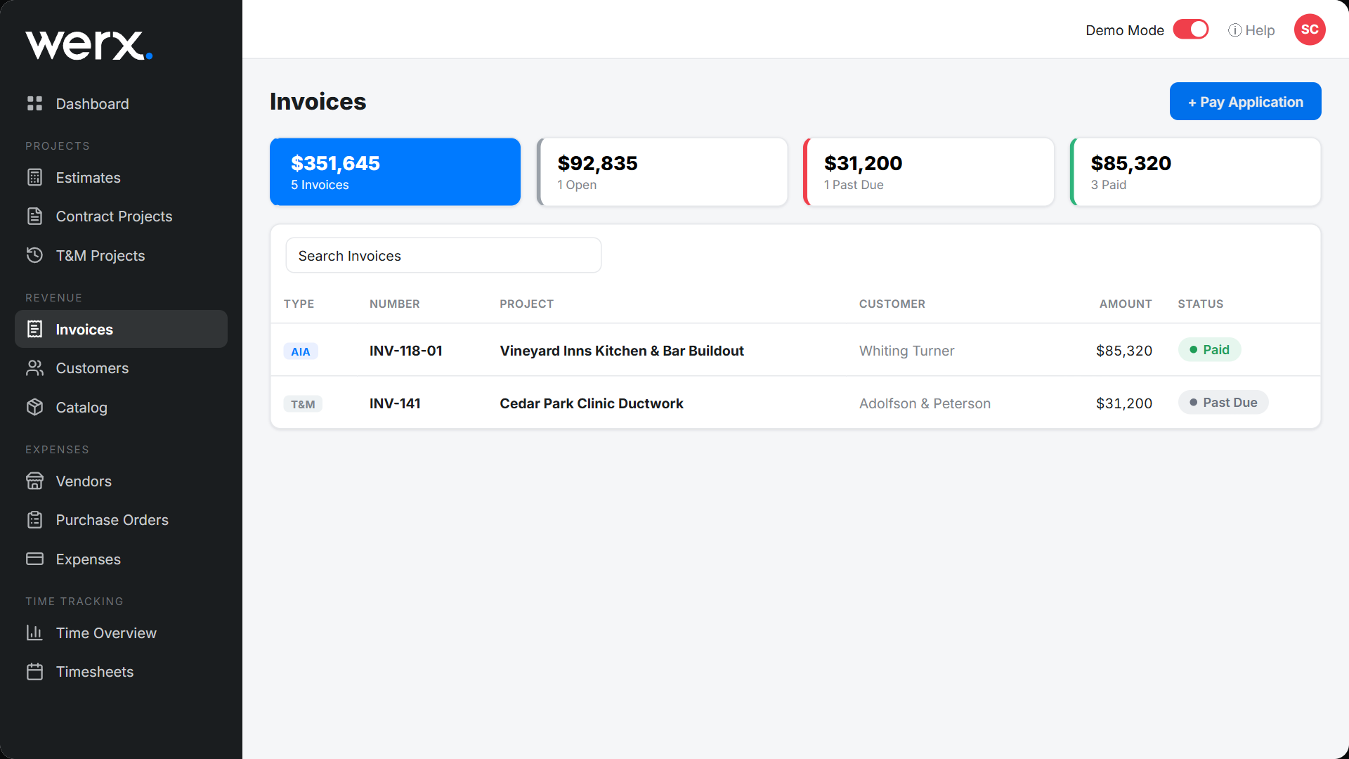 features fw invoices list