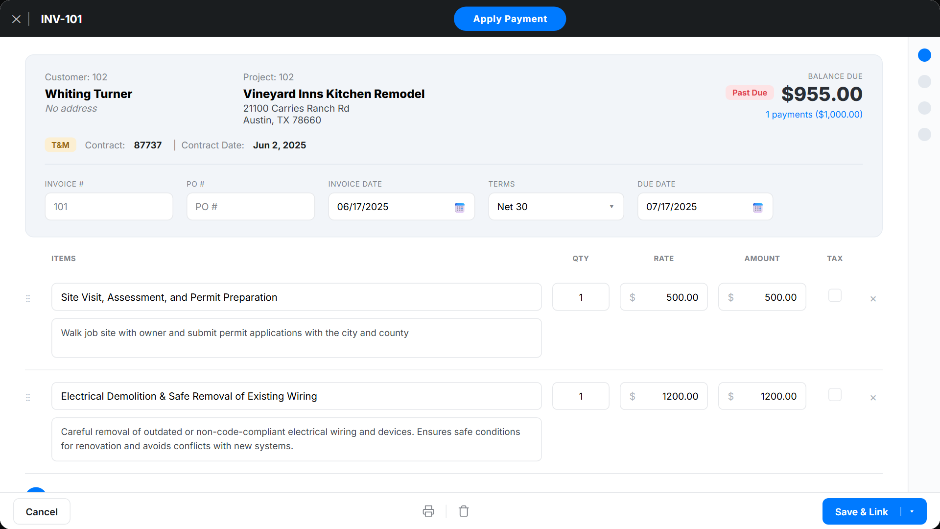 features fw tm invoice