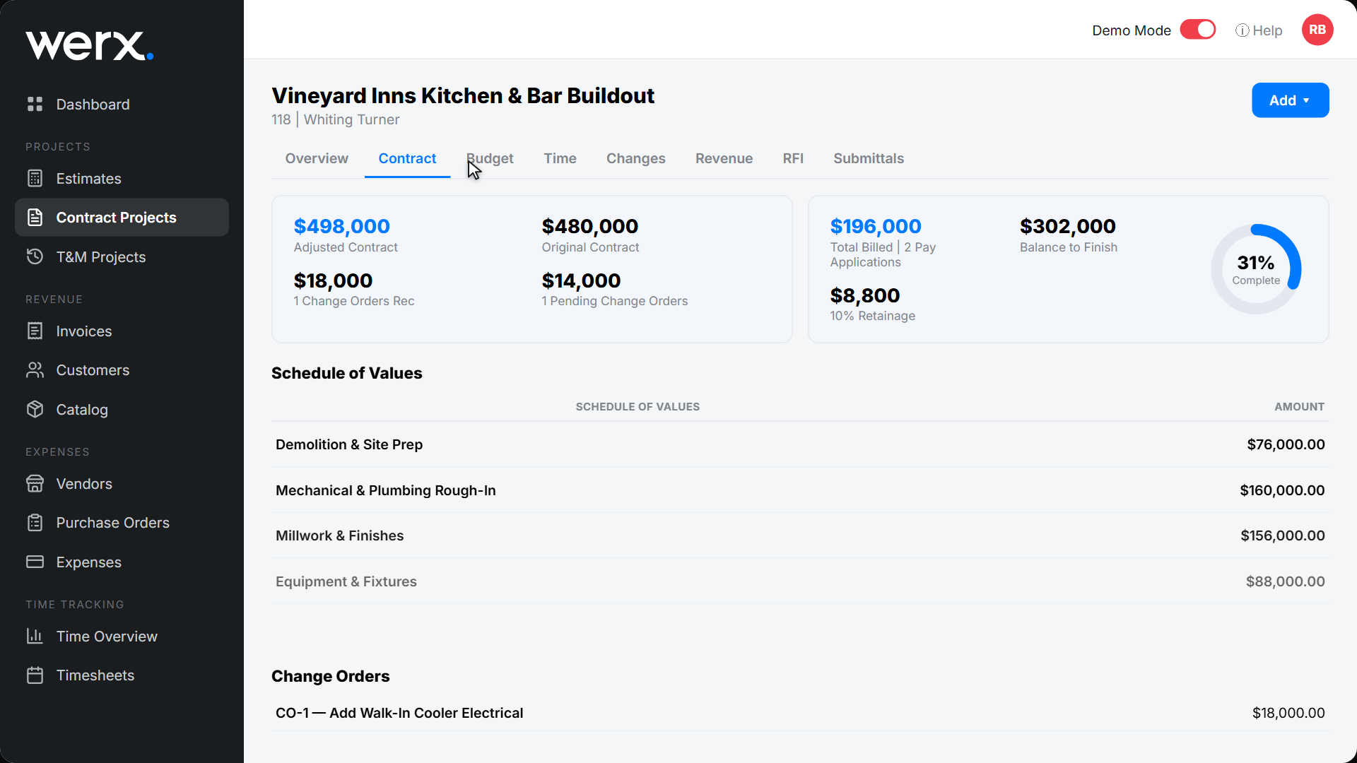features progress billing sov