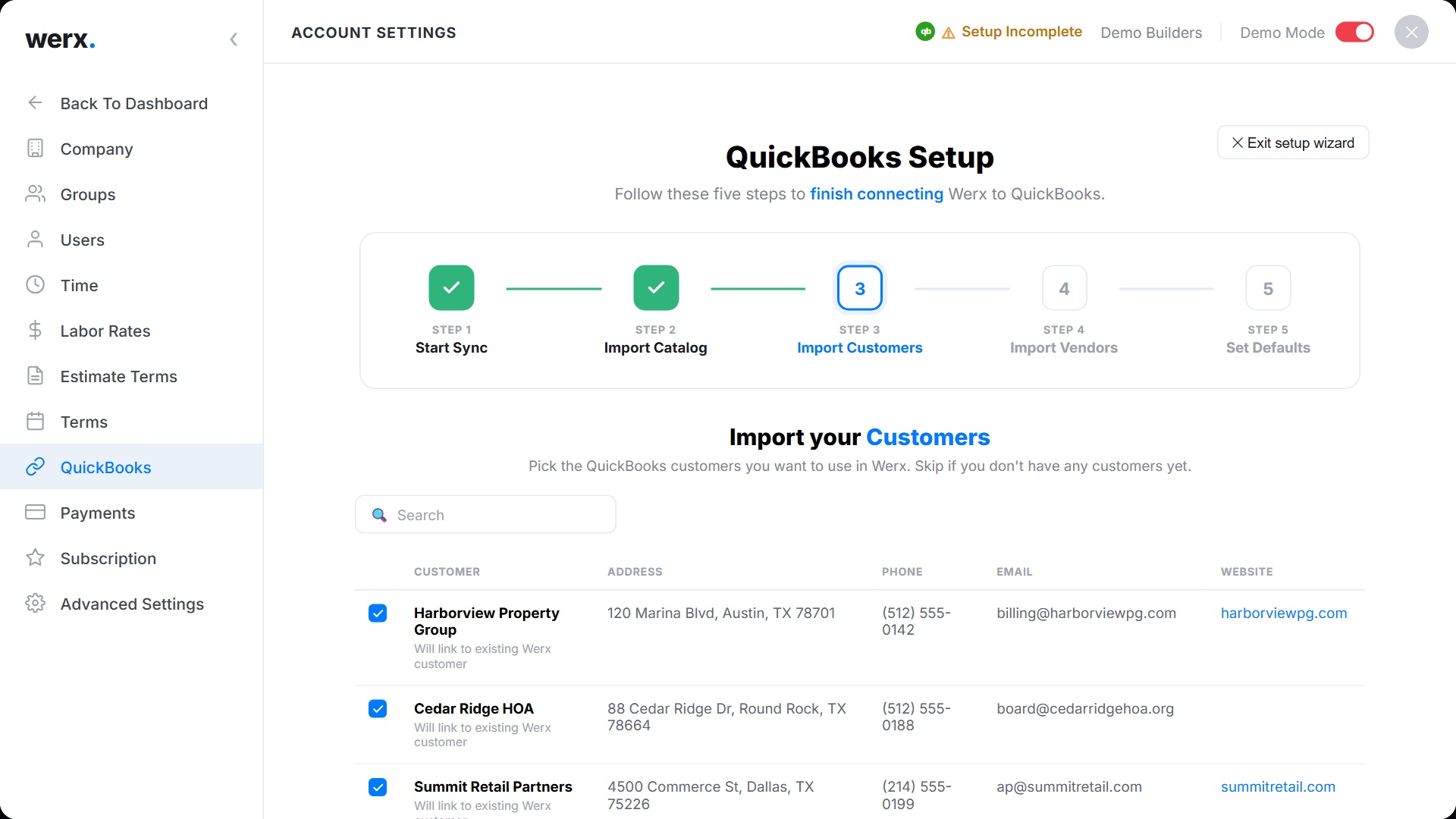 features quickbook integration import