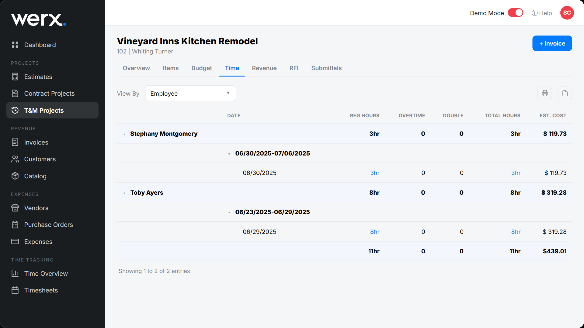 features time tracking project
