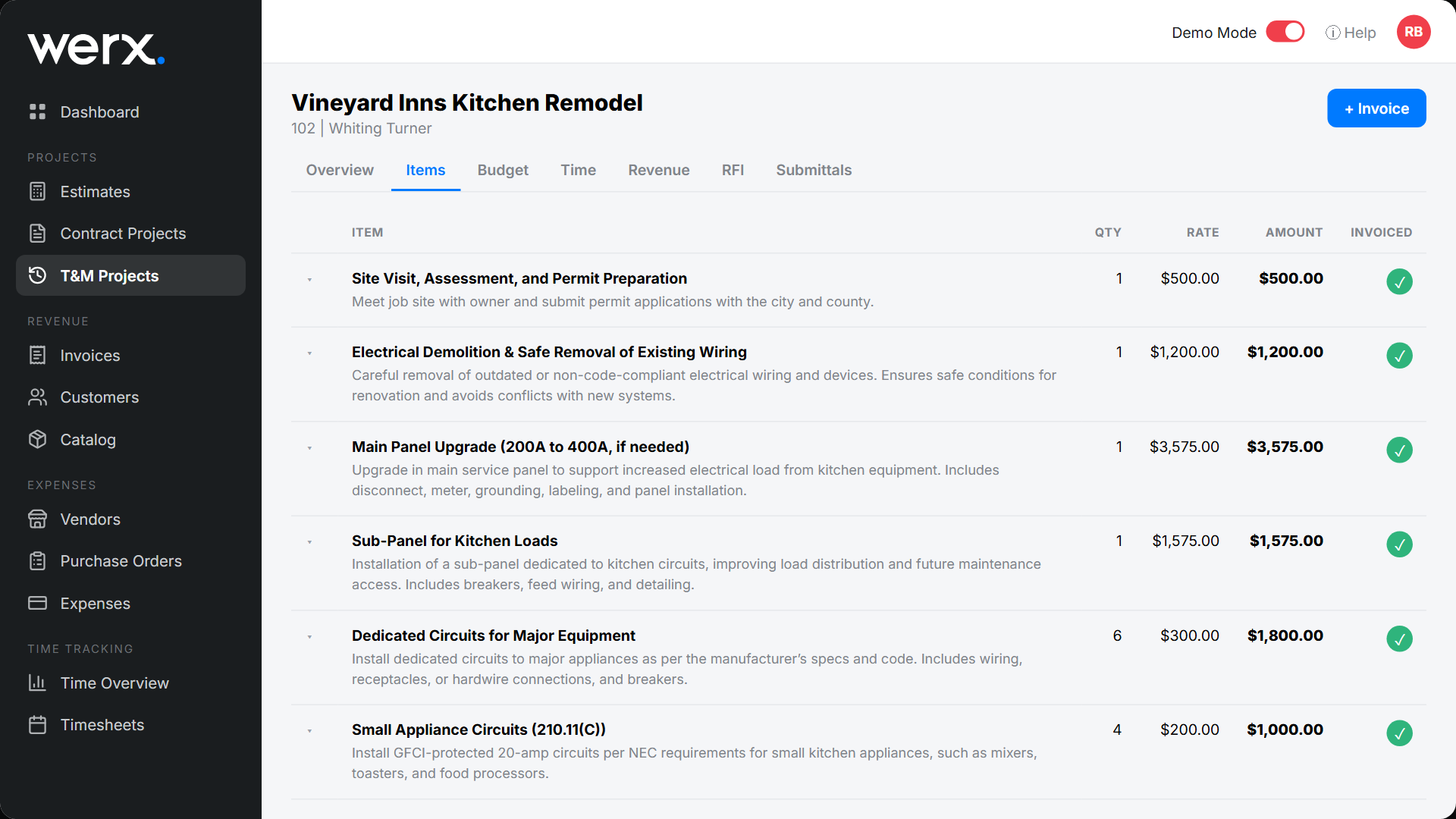 features tm billable items