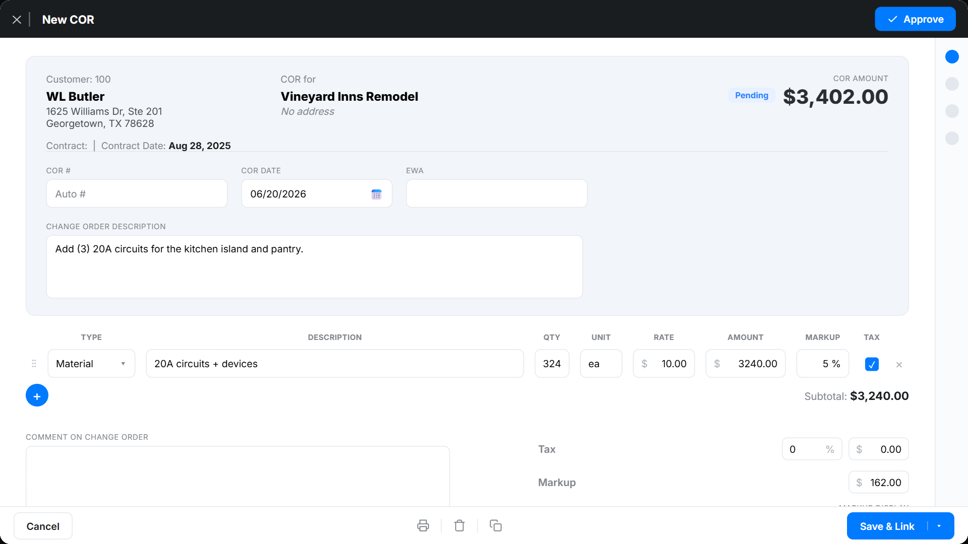 creating a change order request in Werx