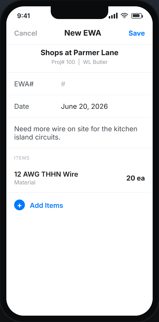 New extra work authorization created on a phone in the Werx field app