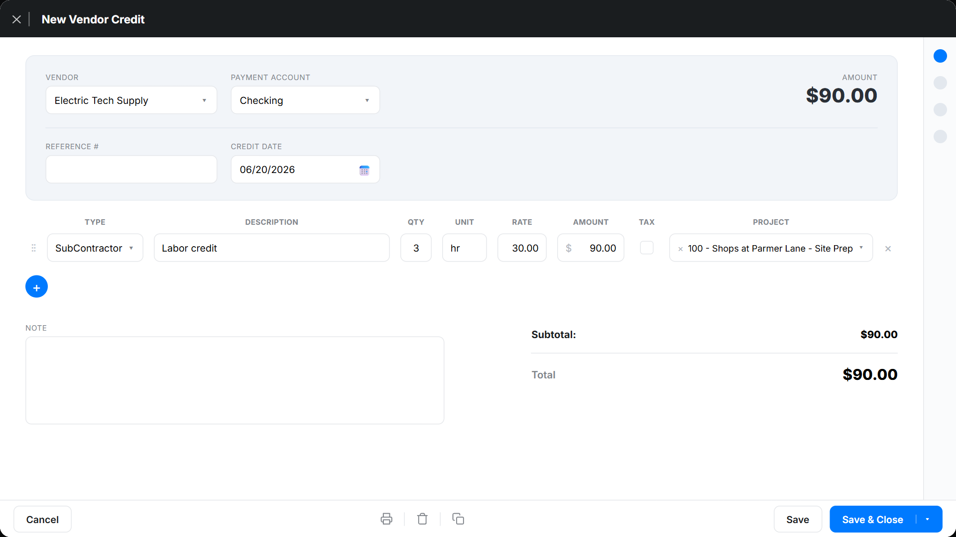 kb vendor credit