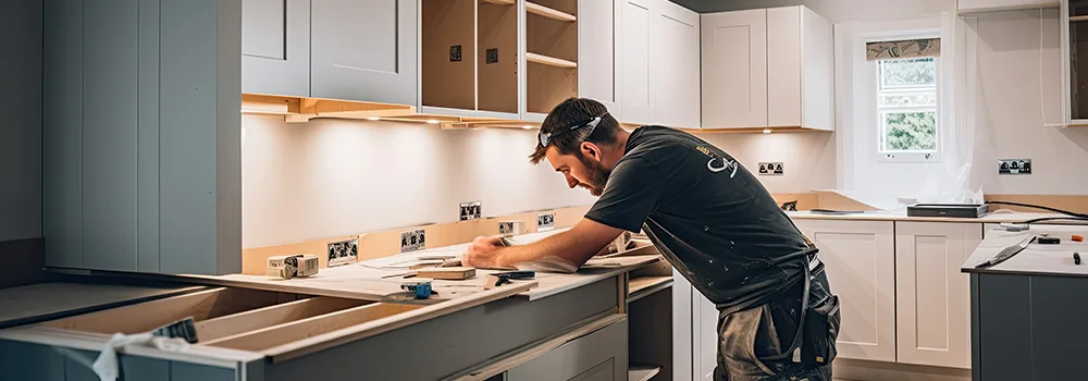 A tradesman measures a countertop carefully on his own, the point where a new field hire starts producing to standard